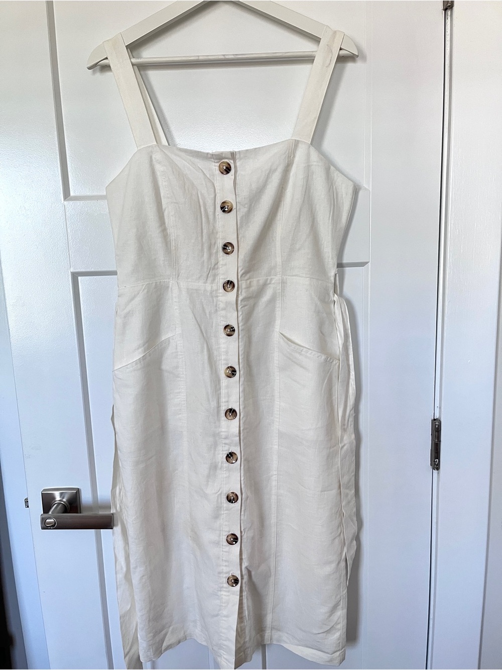 Forever 21 White Linen Button Down Midi Dress with Pockets